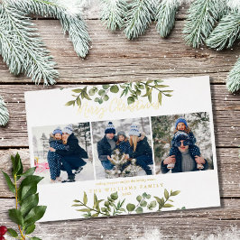 クリスマス 3枚の写真 グリーンとゴールド 箔シーズンカード
