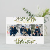 クリスマス 3枚の写真 グリーンとゴールド 箔シーズンカード (立ち正面)