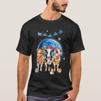 クリスマス 3頭の牛 サンタハット 月 クリスマス Tシャツ