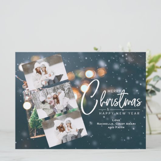 クリスマス 3 枚の写真 ホリデー カード (スタンド正面)