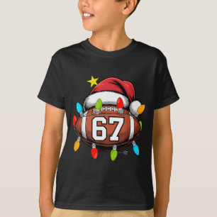 クリスマス 67 メメ フットボール サンタ帽子 おもしろい Xmas ボー Tシャツ