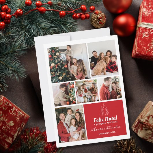 クリスマス 6 写真コラージュ ポルトガル語 赤 カスタム
