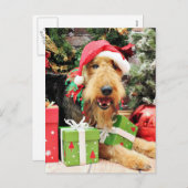クリスマス- Airedale - Kiehn シーズンポストカード (正面/裏面)