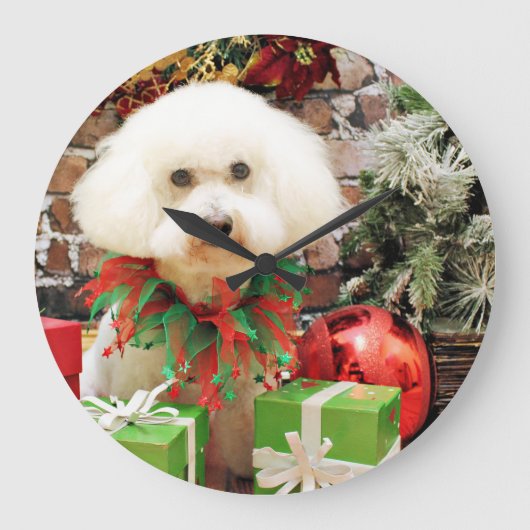 クリスマス – Bichon Frise -ハーレー ラージ壁時計 (正面)