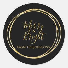 クリスマス merry and bright 家族名 ブラック ゴールド ラウンドシール