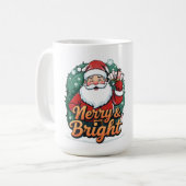 クリスマス – “Merry & Bright サンタ” コーヒーマグカップ (正面左)