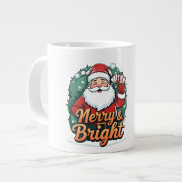 クリスマス – “Merry & Bright サンタ” ジャンボコーヒーマグカップ