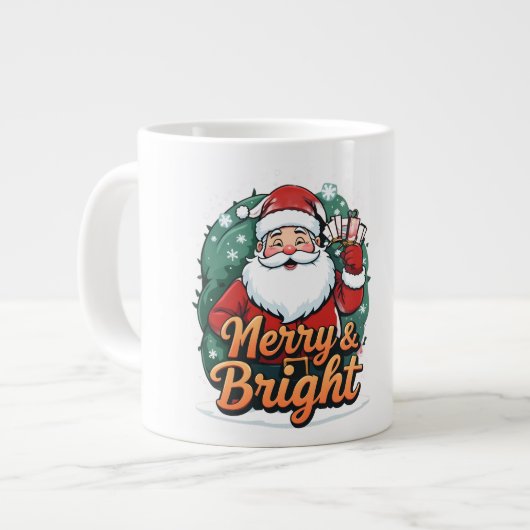 クリスマス – “Merry & Bright サンタ” ジャンボコーヒーマグカップ (正面左)