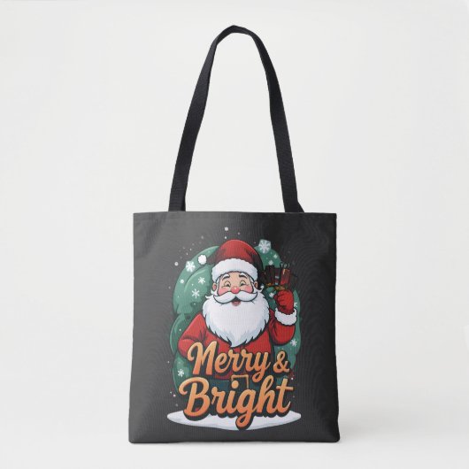クリスマス – “Merry & Bright サンタ” トートバッグ (正面)