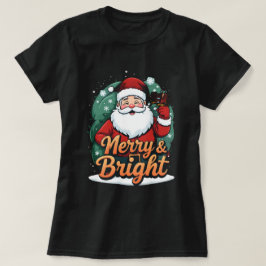 クリスマス – “Merry & Bright Santa(メリー アンド ブライト サンタ)” Tシャツ