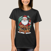 クリスマス – “Merry & Bright Santa（メリー アンド ブライト サンタ）” Tシャツ (正面)