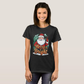クリスマス – “Merry & Bright Santa（メリー アンド ブライト サンタ）” Tシャツ (正面フル)