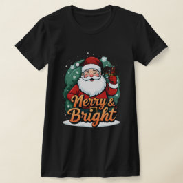 クリスマス – “Merry & Bright Santa(メリー アンド ブライト サンタ)” Tシャツ