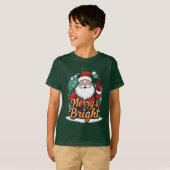 クリスマス – “Merry & Bright Santa(メリー アンド ブライト サンタ)” Tシャツ (正面フル)