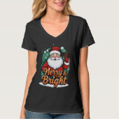 クリスマス – “Merry & Bright Santa（メリー＆ブライト サンタ）” Tシャツ (正面)