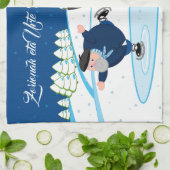 、クリスマス/Navidad、アイススケートしているOlentzero編集して下さい キッチンタオル (折り畳み)