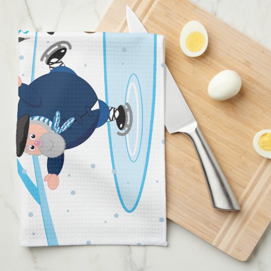 、クリスマス/Navidad、アイススケートしているOlentzero編集して下さい キッチンタオル (四つ折り)