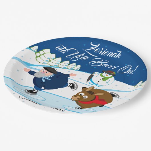 、クリスマス/Navidad、アイススケートしているOlentzero編集して下さい ペーパープレート (アングル)