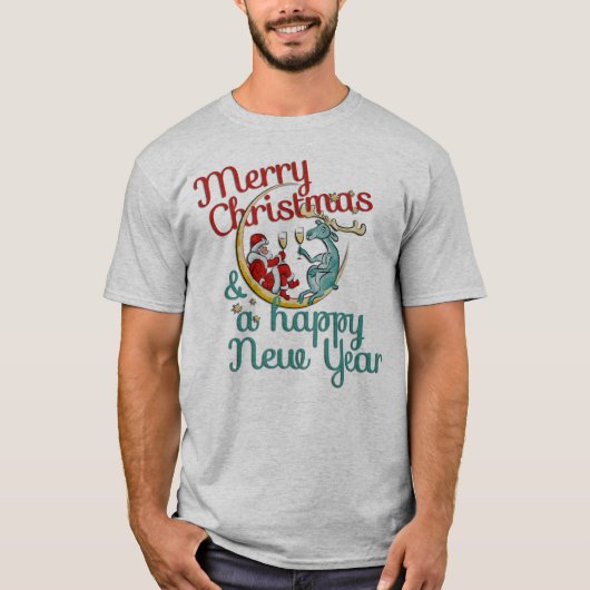クリスマス- SANTA & REINDEER – クリスマス – 新年 Tシャツ (正面)