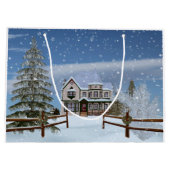 クリスマス、Snowyの冬場面の家 ラージペーパーバッグ (裏面)