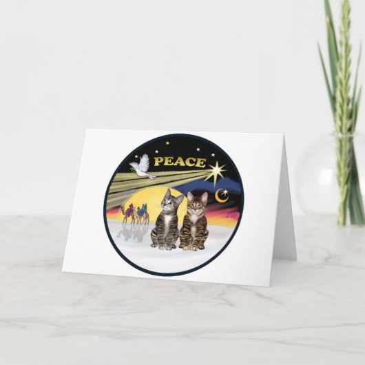 クリスマス- Tabby Cat 2匹 シーズンカード (正面)