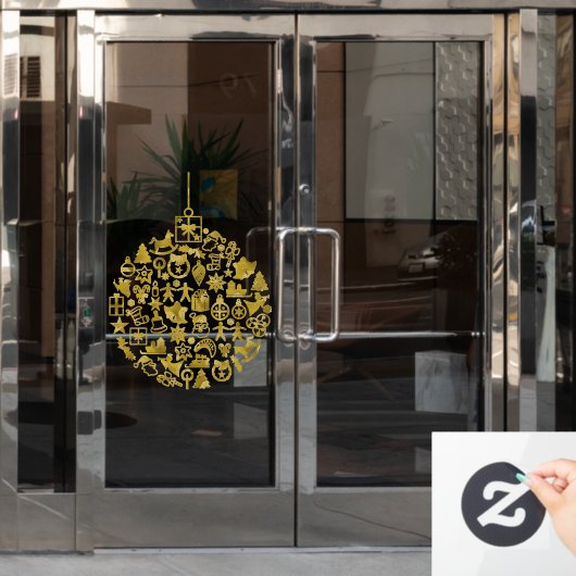 クリスマス- Tree – クリスマスアイコン付きボール2 ウィンドウサイン (オフィスドア)