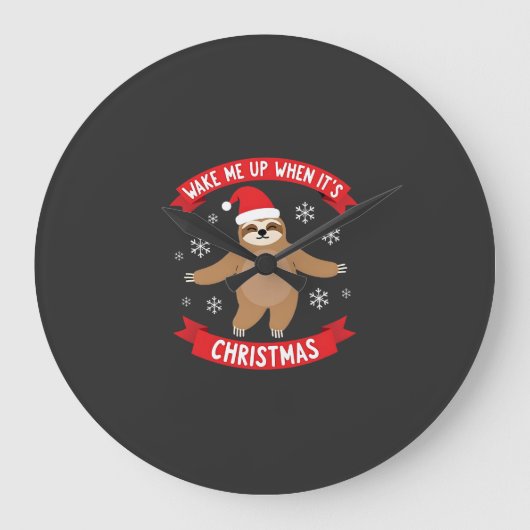 クリスマス+ Xmas が来たら起こして + 面白いナマケモノ ラージ壁時計 (正面)