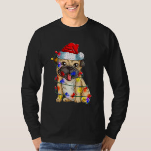 クリスマス Xmas フェスティバル ライト 犬 パグ Tシャツ