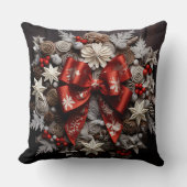 クリスマスAIリボンポインセチア装飾 クッション (正面)