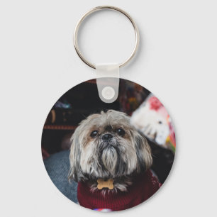 クリスマスBでかわいいラサの子犬 キーホルダー
