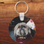 クリスマスBでかわいいラサの子犬 キーホルダー (正面)