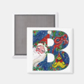 クリスマスBレター/サンタレッドリボンモノグラム マグネット (正面/裏面)
