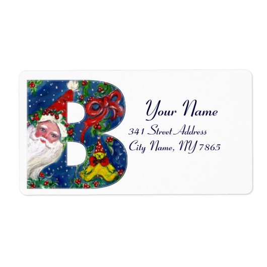 クリスマスBレター/レッドリボン付きサンタクロース ラベル (正面)