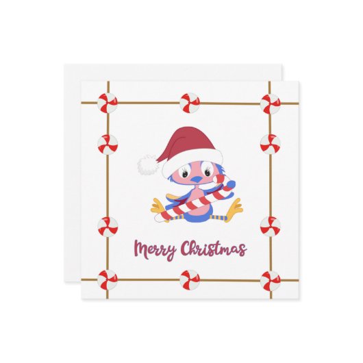 クリスマスBlueBirdキャンディーフレームのカスタマイズ シーズンカード (正面/裏面インサイチュ)