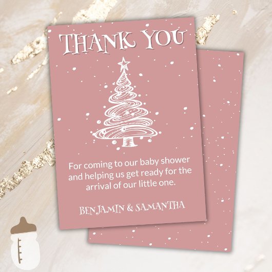 クリスマスBohoピンクの女の子ベビーシャワーありがとう 招待状