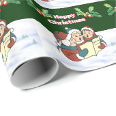 クリスマスCarollersのヒイラギの果実、雪場面 ラッピングペーパー (ロールコーナー)