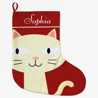 クリスマスCATのストッキング、かわいくガーリーな白CAT ラージクリスマスストッキング