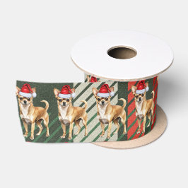 クリスマスChihuahuaドッグレッドとグリーンプレイド サテンリボン