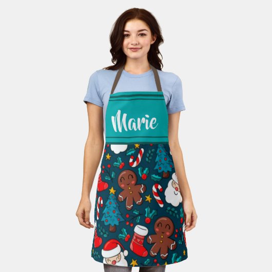 クリスマスCookieかわいいフェスティバルのパターン(名前) エプロン (着用した状態)