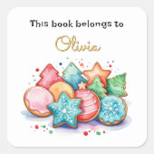 クリスマスCookieこの本は名前をカスタムする スクエアシール (正面)