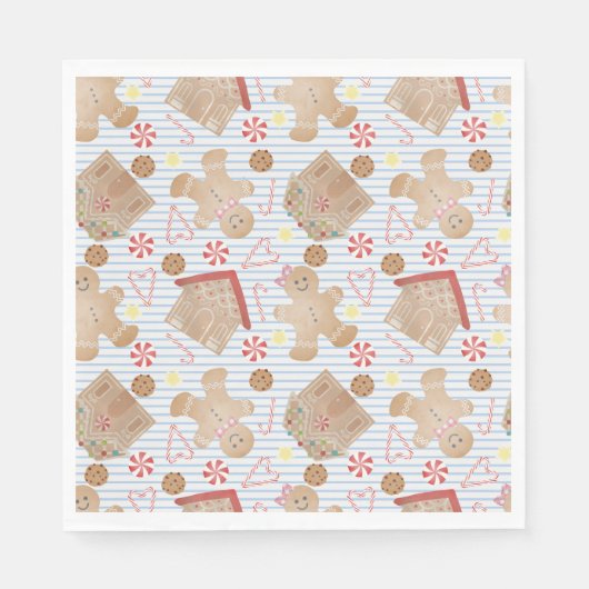 クリスマスCookieとブルーストライプ紙プレート スタンダードランチョンナプキン (正面)