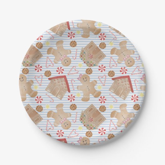 クリスマスCookieとブルーストライプ紙プレート ペーパープレート (正面)