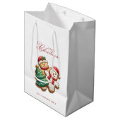 クリスマスCookieと名前をカスタムするホワイト ミディアムペーパーバッグ (正面アングル)