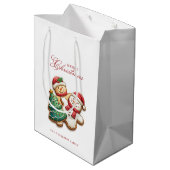 クリスマスCookieと名前をカスタムするホワイト ミディアムペーパーバッグ (裏面アングル)