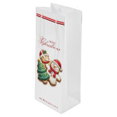 クリスマスCookieと名前をカスタムするホワイト ワインギフトバッグ (正面アングル)