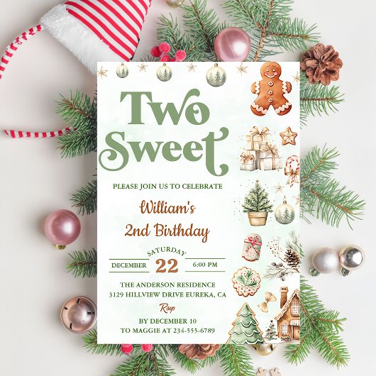 クリスマスCookies Two Sweet 2歳の誕生日パーティー 招待状