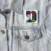 クリスマスDレター/サンタレッドリボンモノグラム 缶バッジ (インサイチュ)