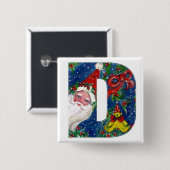 クリスマスDレター/サンタレッドリボンモノグラム 缶バッジ (正面&裏面)