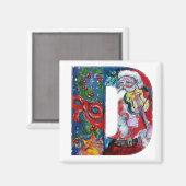 クリスマスDレター/バイオリンモノグラム付きサンタ マグネット (正面/裏面)