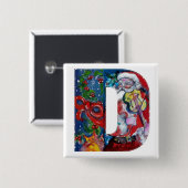 クリスマスDレター/バイオリンモノグラム付きサンタ 缶バッジ (正面&裏面)